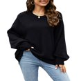 thumbnail image 1 of Women Casual Sweater Winter Long Sleeve  Neck Solid Color Loose Fit Knit Tops, 1 of 5