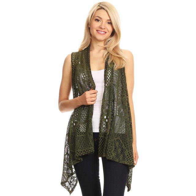Womens Sleeveless Open Front Crochet Shawl Cardigan Bikini Cover Up
