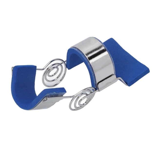 Attelle de Doigt à Ressort, Attelle d'Extension du Doigt pour Redresser le Doigt, Flexible pour la Fixation de la Fracture m 2,2-2,8 Po. Vue Gros Plan d'Une Attelle d'Extension du Doigt en Alliage d'Aluminium avec Rembourrage en Mousse Bleue et Ressorts Hélicoïdaux Ajustables. Convient à la Réadaptation des Blessures du Doigt, à l'Arthrite, aux Entorses, à la Fixation de la Fracture et à l'Entraînement de la Force de Préhension.