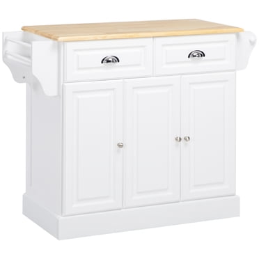 HOMCOM Îlot de Cuisine avec Dessus en Bois de Caoutchouc Chariot de Service de Cuisine Roulant