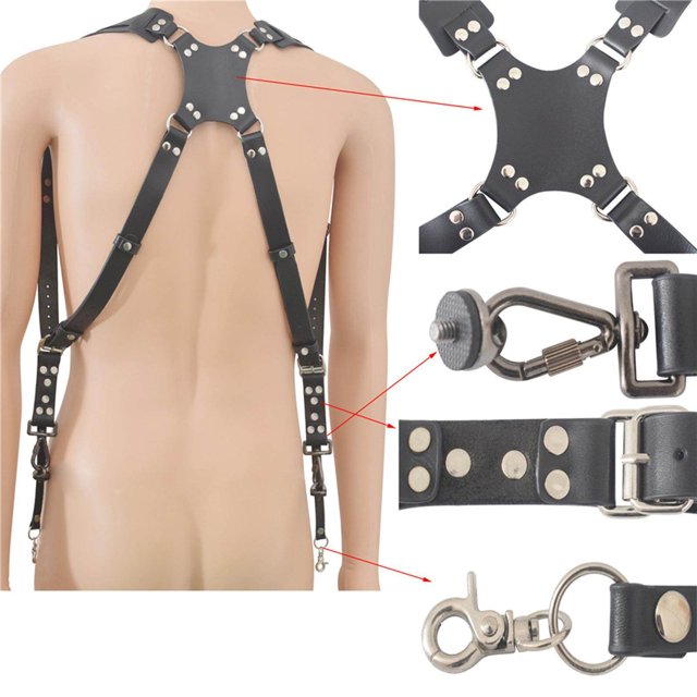 pitrice Cowhide Camera Strap Accessories for Two Cameras Strap Sling black