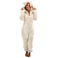 thumbnail image 2 of LOVZFMLL Combinaison pour Femme, Pyjama Combinaison à Capuche à Manches Longues Décontracté d'Hiver Chaud, Tenue de Nuit Beige, 5TG, 2 of 6
