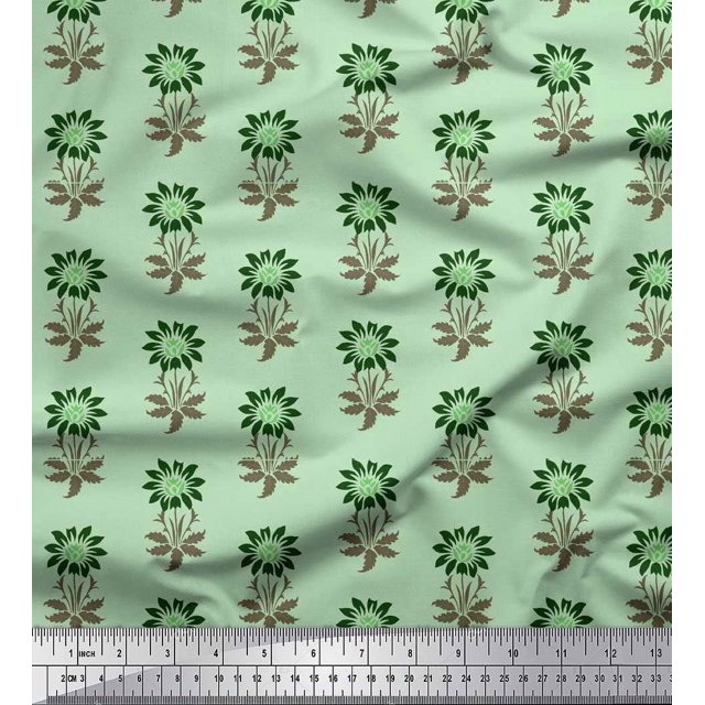 Soimoi Satin Silk Fabric Leaves & Floral Block Fabric Prints by Yard 42 Inch Wide