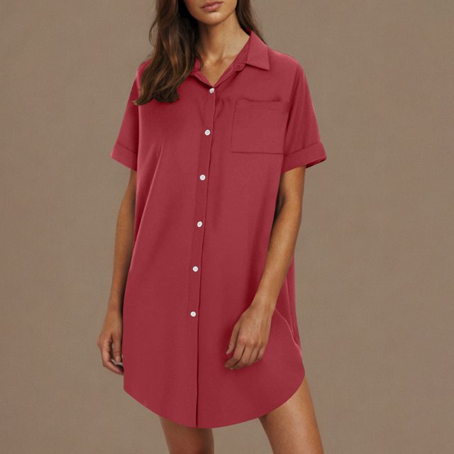 Ovzne Robes d'Été pour Femmes Robe Femme Chemise-Jupe d'Été pour Femmes à Boutons avec Col en Coton et Lin Mini-Robe Chemise-Robe Robe pour Femmes Liquidation