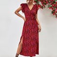 thumbnail image 1 of Robes pour Femmes 2024 Été Surdimensionné Printemps / Vacances Loisirs Robe à Col en V Taille Haute Lacée Fendue Imprimée 50 % de Réduction!, 1 of 8