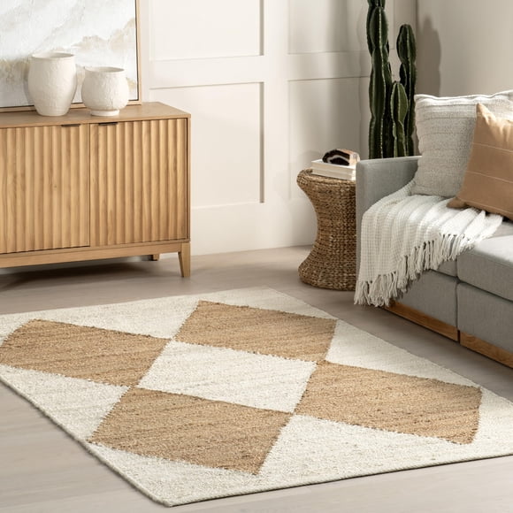 nuLOOM Pandora Diamond Tapis en Jute pour Aire - Tapis d'Accent en Jute 3x5 Inspiré Globalement Tapis Ivoire pour Salle à Manger Tapis Neutre Tapis de Salon Entrée Cuisine