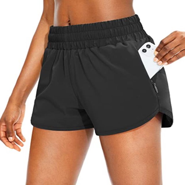 Short de Course pour Femmes avec Poches Zippées Short de Sport d'Entraînement Sportif Taille Haute Short de Tennis Short de Course
