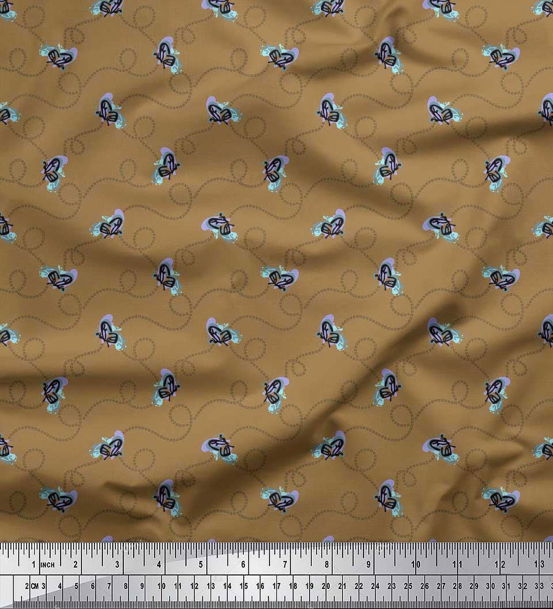 Soimoi Brown Japan Crepe Satin Fabric Insect & Texture Print Fabric by The Yard 42 Inch Wide