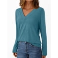 thumbnail image 4 of ShomPort Long Sleeve T-Shirts for Womens V-Neck Lightweight Solid Color Soft Blouses Breathable Comfort Daily Elastic Pullover Tees Tops, 4 of 8