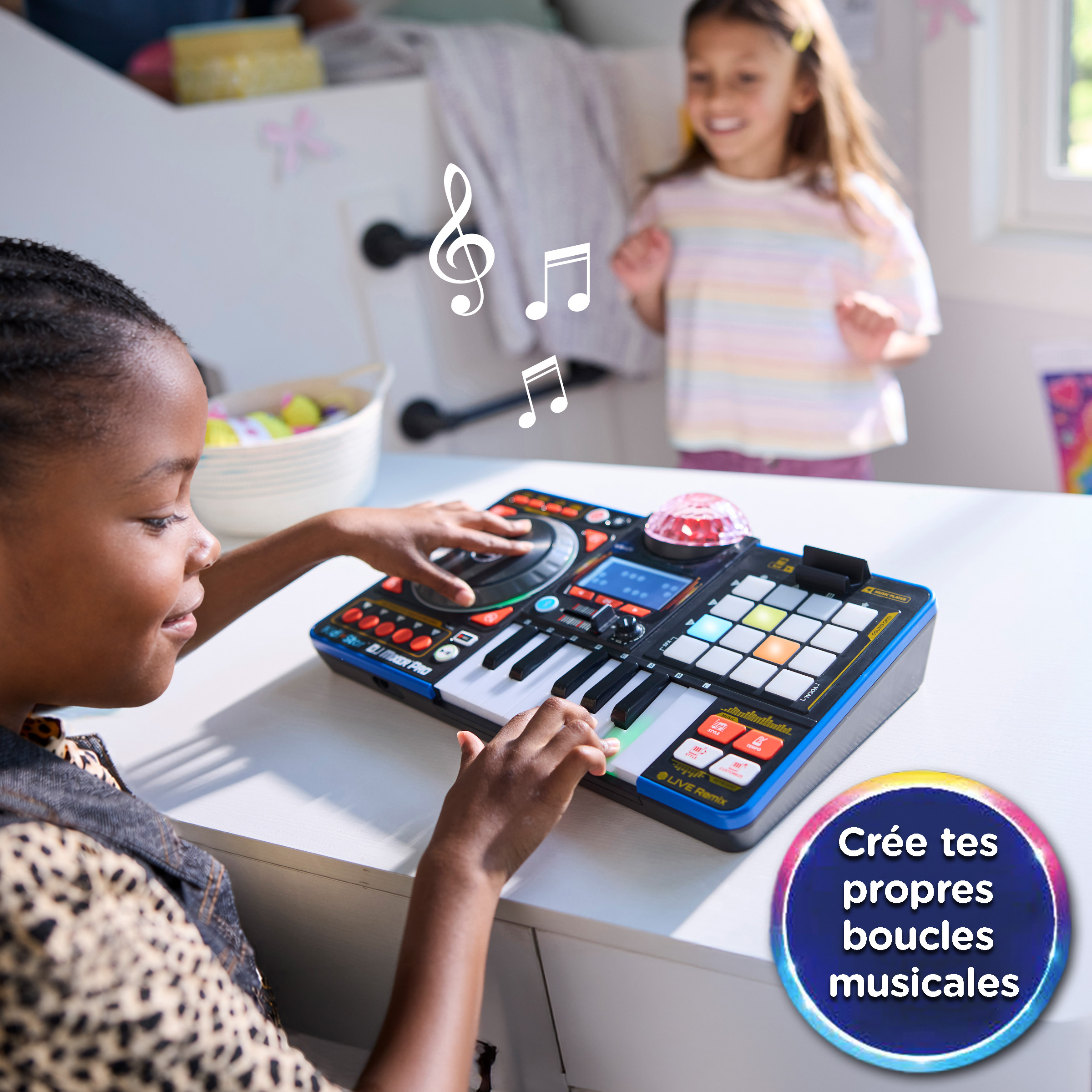 VTech Kidi Star DJ Mixer Pro Kids Real Music Turntable, Piano and Songs Toy for kids - French Version, 5+ Years