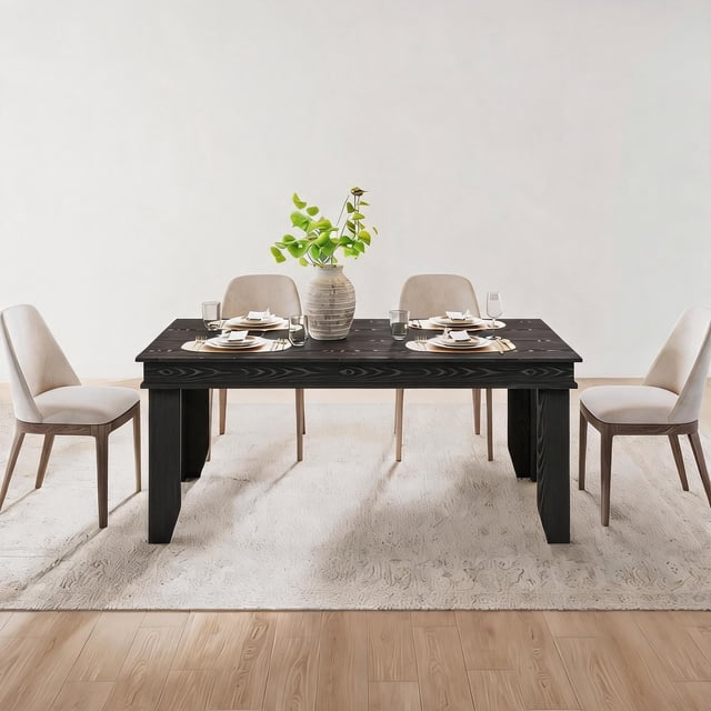 63" Rectangular Dining Table with Scratch-Resistant Laminate Top, Sturdy Kitchen Table for 6 with Adjustable Leveling Feet, Easy Assembly,Chair not included