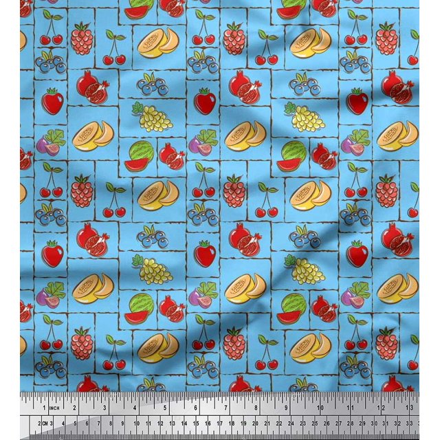 Soimoi Modal Satin Fabric Mix Fruits Printed Craft Fabric by The Yard 42 Inch Wide