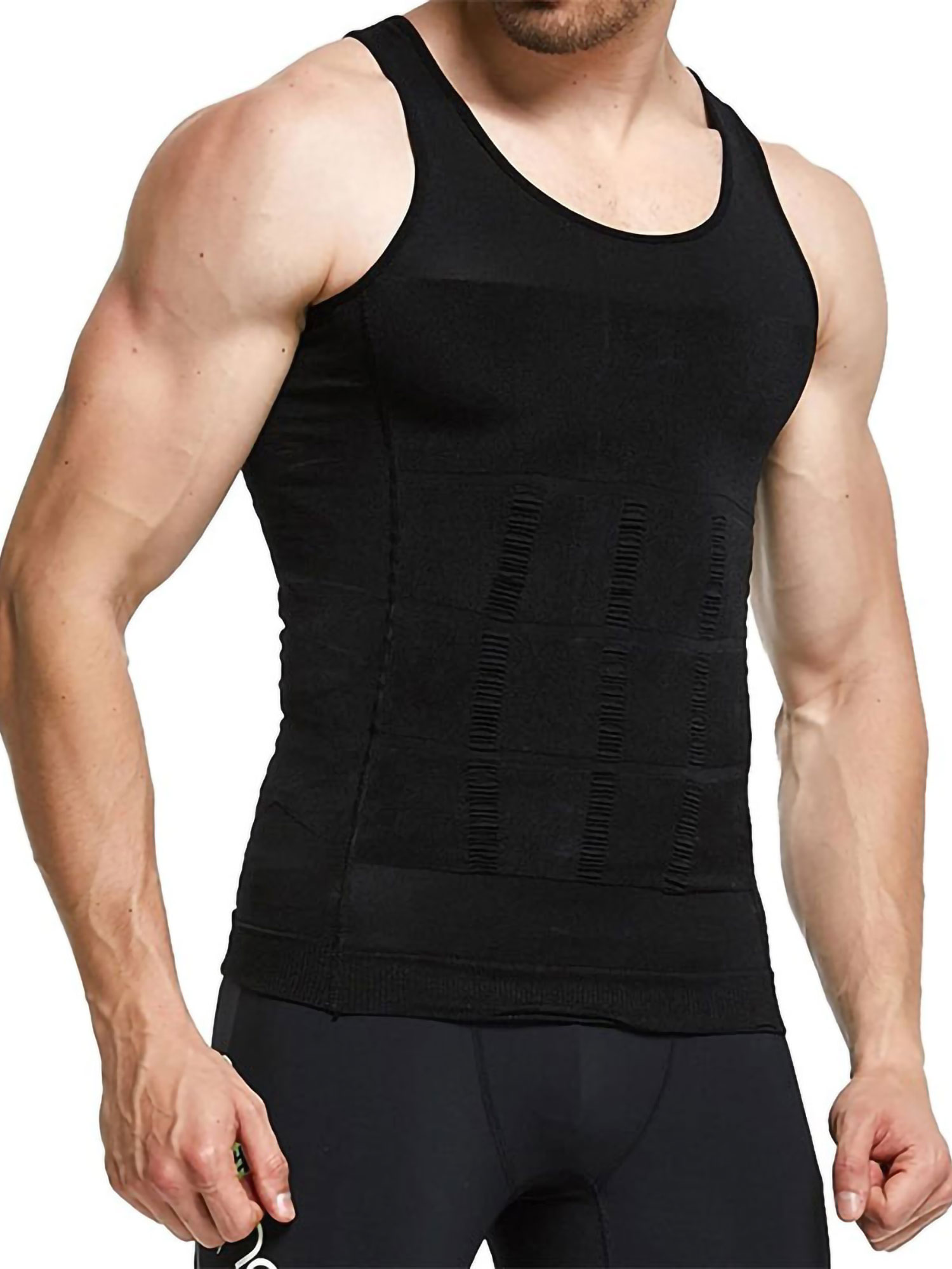 LUXUR Mens Tank Top Solid Color Muscle Shirt Sleeveless Summer Tops Comfy Vest Tummy Control Tee Black M
