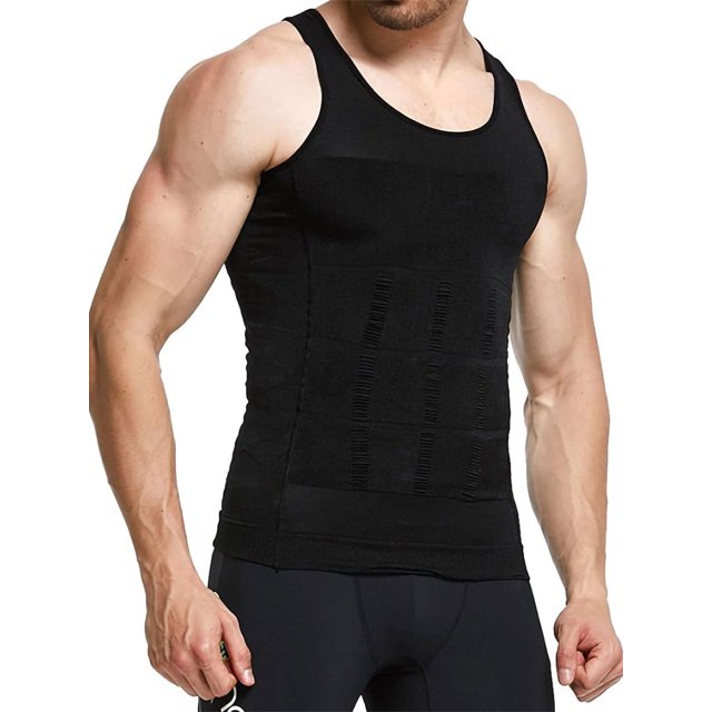 LUXUR Mens Tank Top Solid Color Muscle Shirt Sleeveless Summer Tops Comfy Vest Tummy Control Tee Black L