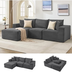 108 dans Canapé Sectionnel Modulaire, Canapé Corduroy L-Shaped avec Siège Deep & Oreillers à jet, sans assemblage, nuage confortable 3-Seater Couch avec Chaise, Memory Mousse Couch pour le salon, Grey