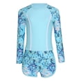thumbnail image 3 of TiaoBug Kids Girls 2Pcs Sun Protection Swimsuit Rash Guard Swim Top with Shorts Vibrant Print Surfing Bathing Suit Blue 120, 3 of 7