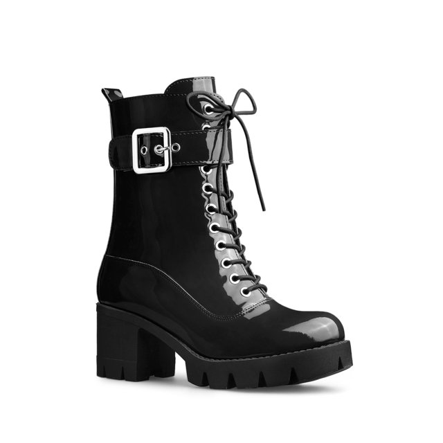 Unique Bargains Bottes de Combat à Plateforme à Talon Épais avec Fermeture Éclair pour Femmes