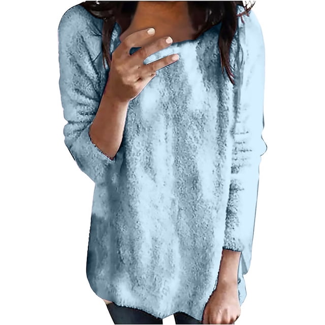 IMENGL Chandail Mode Mince à Col Rond en Peluche à Manches Longues, Bleu 4TG, Taille M-5TG