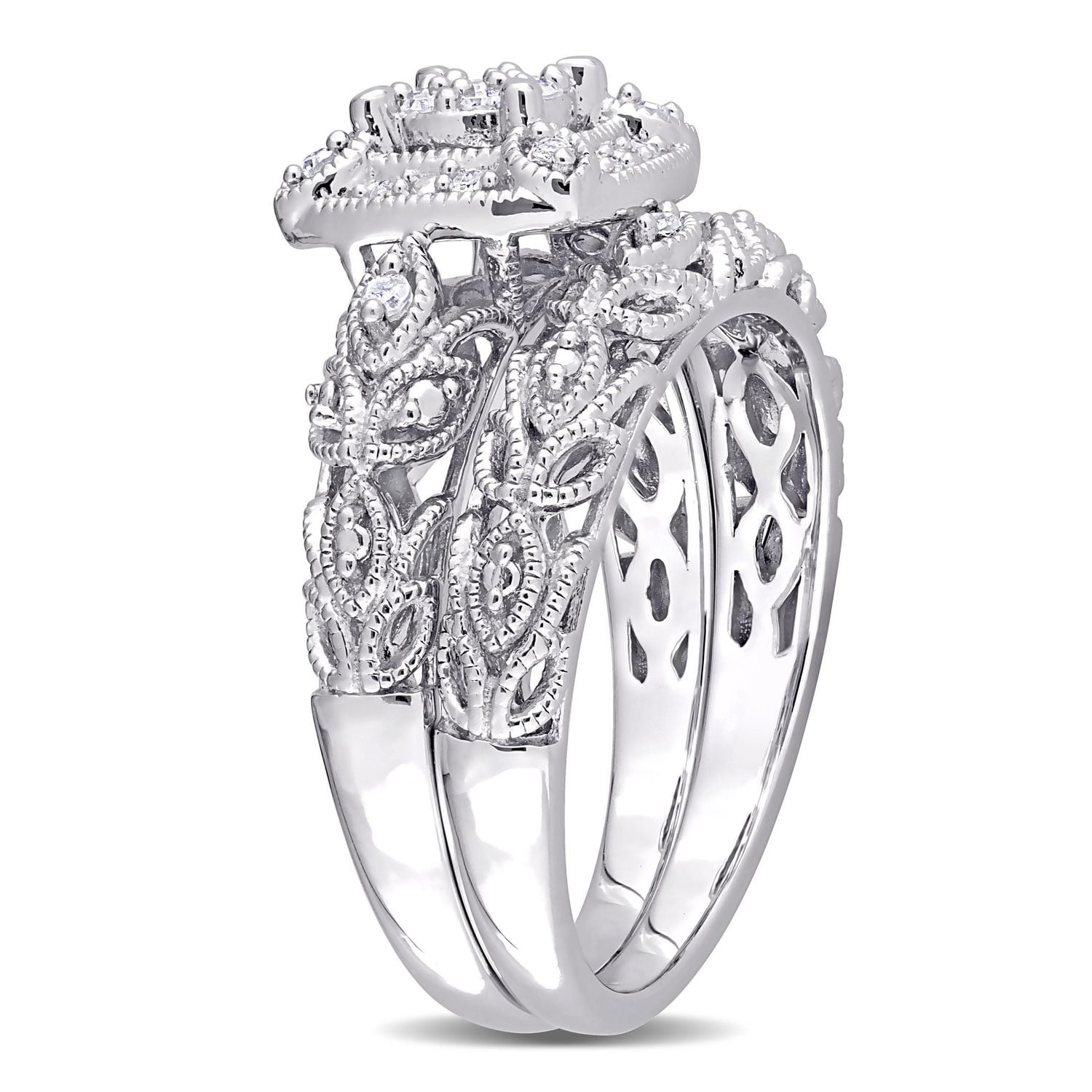 Ensemble nuptial filigrane cluster de Miabella avec 1/5 carat poids total de diamants en argent sterling