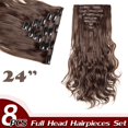 thumbnail image 2 of Extensions de Cheveux Synthétiques à Clip Pleine Tête 8 Pcs 18 Clips Postiche Long Bouclé Lisse, 2 of 5