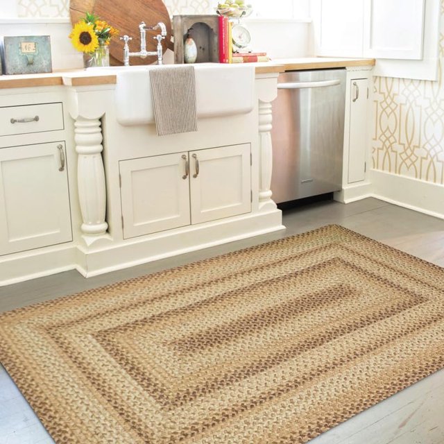 Homespice Cookie Dough Country Braided Rugs 27x45 - Durable Bed Side Rugs for American Country Decor Made Jute, Finely Braided Jute Rug