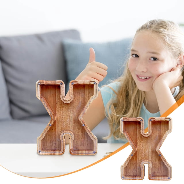LSLJS Wooden English Letter Saving Can Transparent Glass Saving Can, Piggy Bank