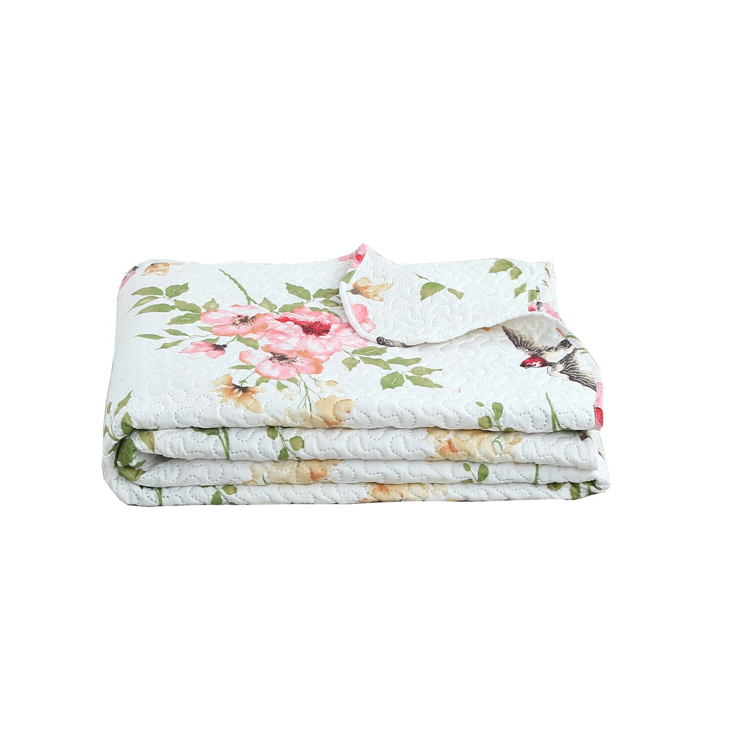 Marina Decoration Couvre-lit Pinsonic imprimé en relief, ensemble de couette d'été ultra doux avec taies d'oreiller, motif floral rose et oiseaux