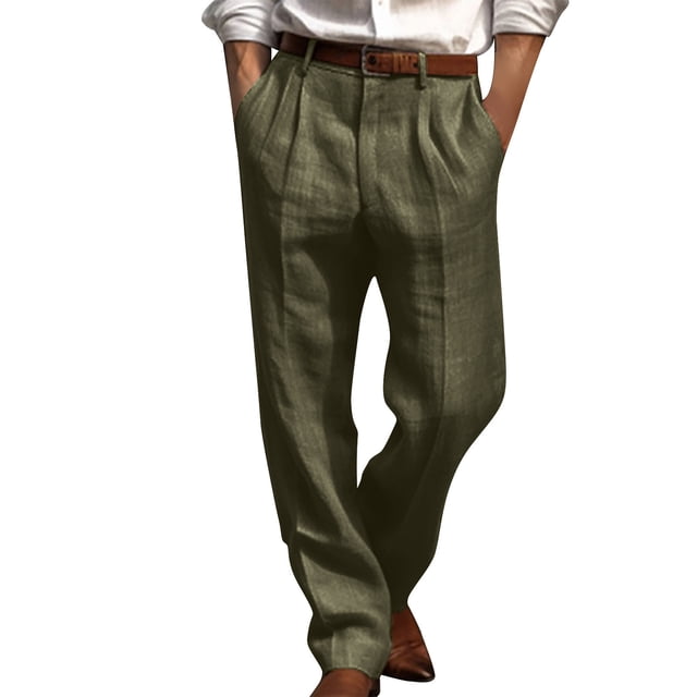 FRSASU Pantalon Habillé pour Homme Coupe Classique Chino Plissé Infroissable Sans Repassage Infroissable Extensible Pantalon de Complet Vert Armée