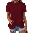 thumbnail image 4 of Timegard Summer Tops for Women Drop Shoulder Crewneck Ruffle IrregularlyEyelet Comfy Casual Tee Shirts, 4 of 7
