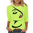 thumbnail image 1 of Penkiiy Hauts pour Femmes Mode Femmes T-shirt Imprimé Mi-Long Manches 3/4 Blouse Col Rond Hauts Décontractés Vert Vêtements Y2K, 1 of 4