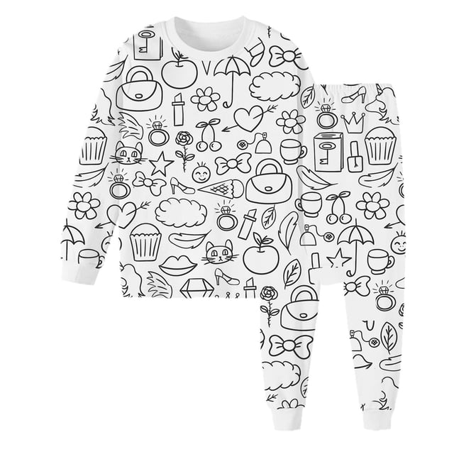 MIASHUI Kid DIY Hand Painted Homewear Set Boy Girl Pajama Sets Cute Funny Cartoon,White,6-7 Years