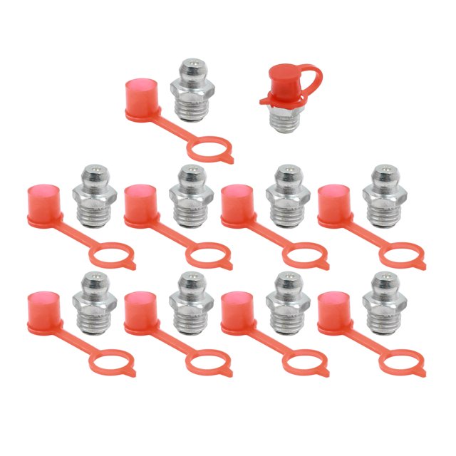 Unique Bargains M8 Silver Tone Thread Straight Grease Nipple Fittings w/ Red Dust Cap for Car 10 Set