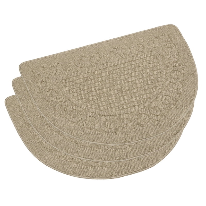 Tapis de Cuisine Intérieur Jacquard Uni Décoratif avec Support Antidérapant, Absorbant l'Eau, Doux et Durable, Tapis de Couloir Tissé, Forme de Demi-Lune Taupe, 20 x 32 Pouces, Lot de 2