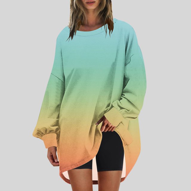 RXIRUCGD Womens Oversized Crewneck Sweatshirt Printed Long Sleeve Tunic Tops, Yellow, Size: M