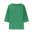 thumbnail image 4 of QATAINLAV Liquidation à 90 % de Rabais, Chemises en Lin pour Femmes Été 2025 T-Shirt à Manches 3/4 Uni Décontracté Col Rond T-Shirt Hauts Coupe Ample Grande Taille Chandail Blouse Vert TG, 4 of 5