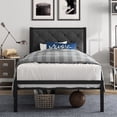 thumbnail image 2 of Amolife Twin Size Metal Bed Frame with Upholstered Headboard, Dark Grey, 2 of 2