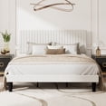 thumbnail image 2 of Amolife King Size Upholstered Platform Bed Frame with Adjustable Velvet Headboard, Off-White, 2 of 9