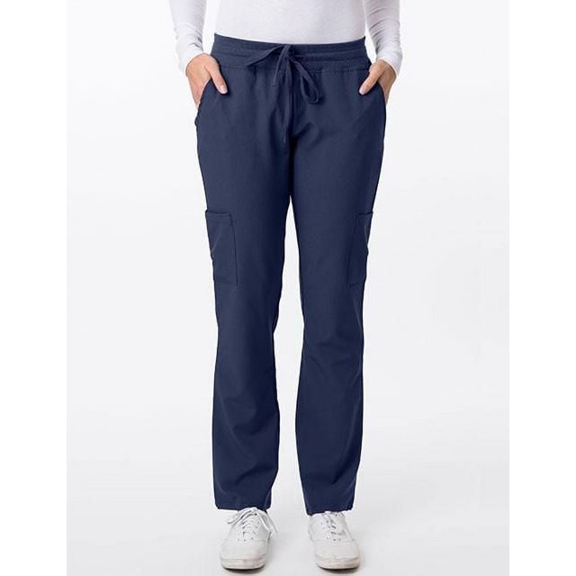 Greentown Canada 4Flex 2200 Scrub Pant in navy blue with a modern straight leg fit, rib stretch waistband with drawstring, two slash pockets, and two cargo pockets, made from 93% polyester and 7% spandex for four-way stretch and moisture-wicking, suitable for healthcare professionals needing durable, comfortable workwear.