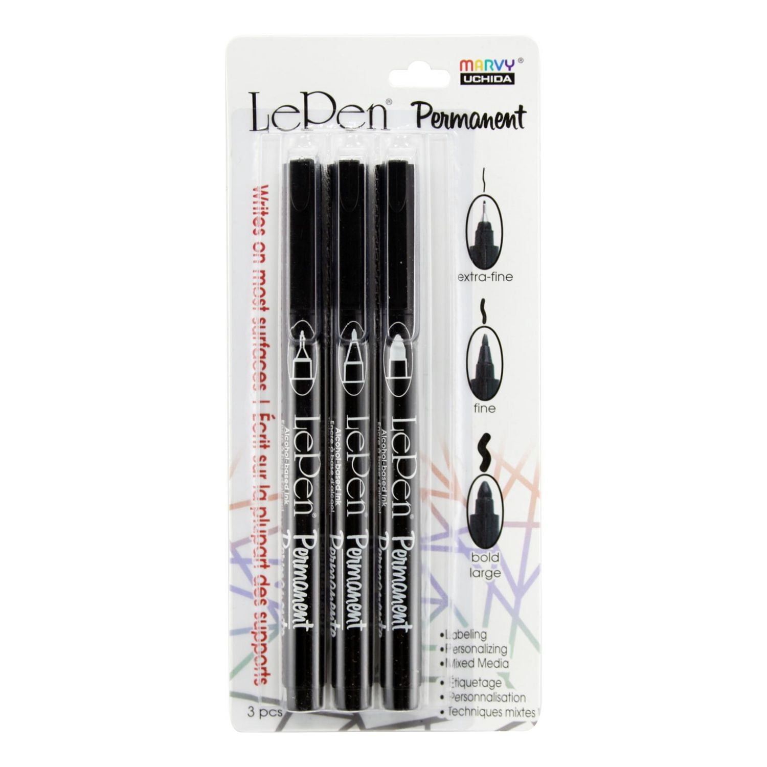 Uchida Le Pen Extra Fine, Fine, & Bold Points 3/Pkg-Black - 4200-3A