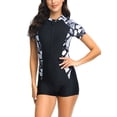 thumbnail image 2 of cllios Womens Rash Guard Swimsuit Short Sleeve Sun Protection Printed Zipper Surfing One Piece Bathing Suit Round Neck Boyshort Swimwear White M, 2 of 7