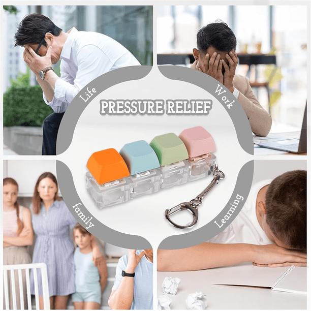 Porte-clés Clavier Mécanique Fidget – 4 Touches à Clic Linéaire – Bleu Transparent – Anti-stress Et Déco – Pour Ados Et Adultes