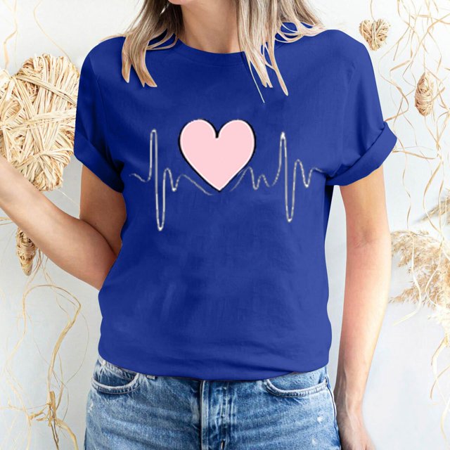Pisexur T-shirt de la Saint-Valentin Haut T-shirt de la Saint-Valentin pour Femme Amour Imprimé T-shirt à Manches Courtes Haut à Manches Courtes Col Rond Haut/chemise