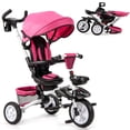 thumbnail image 1 of 6-In-1 Kids Baby Stroller Tricycle Detachable Learning Toy Bike w/ Canopy Pink, 1 of 9