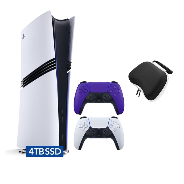 PlayStation 5 Pro 4 To SSD Console Numérique avec Deux Manettes, DualSense Blanche et Violet Galactique et Étui Rigide de Protection pour Manette Mytrix - Console Phare PS5 Pro