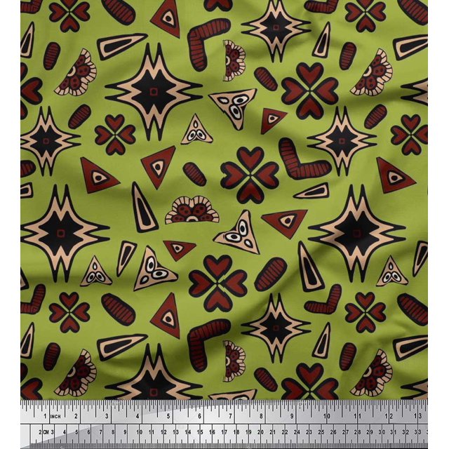 Soimoi Moss Georgette Fabric Flower Artistic Print Fabric by The Yard 42 Inch Wide