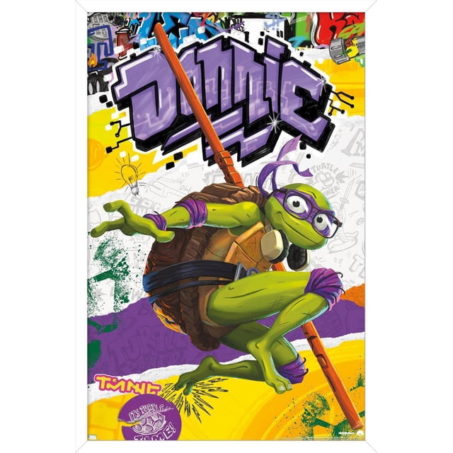 Les Tortues Ninja : Mutant Mayhem - Affiche Murale Donatello, 22,375 Po x 34 Po Représentant Donatello en pose Accroupie Portant un Masque Violet et des Lunettes, Tenant un Bâton orange bo, sur un Fond Coloré Style Graffiti avec des Graphiques Techno et à Thème Tortue, Imprimée sur Papier d'Affiche Brillant Convenant à une Déco de Pièce Vibrante.