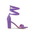 thumbnail image 3 of BLISSFUL STEP Women's Lace Up and Ankle Strap Block Heel Sandals Lavender 7, 3 of 7