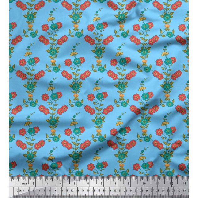 Soimoi Cotton Poplin Fabric Leaves & Floral Print Sewing Fabric Yard 42 Inch Wide