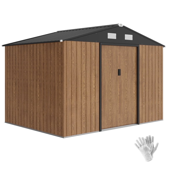 Outsunny 9.1'x 6.4' x 6.3' Garden Storage Shed w/ Steel Foundation Kit