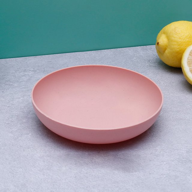 Dinner Plate Tableware Wheat Straw PP Dinnerware For Dish Fruits Serving Sauce DippingDeep Round Pink